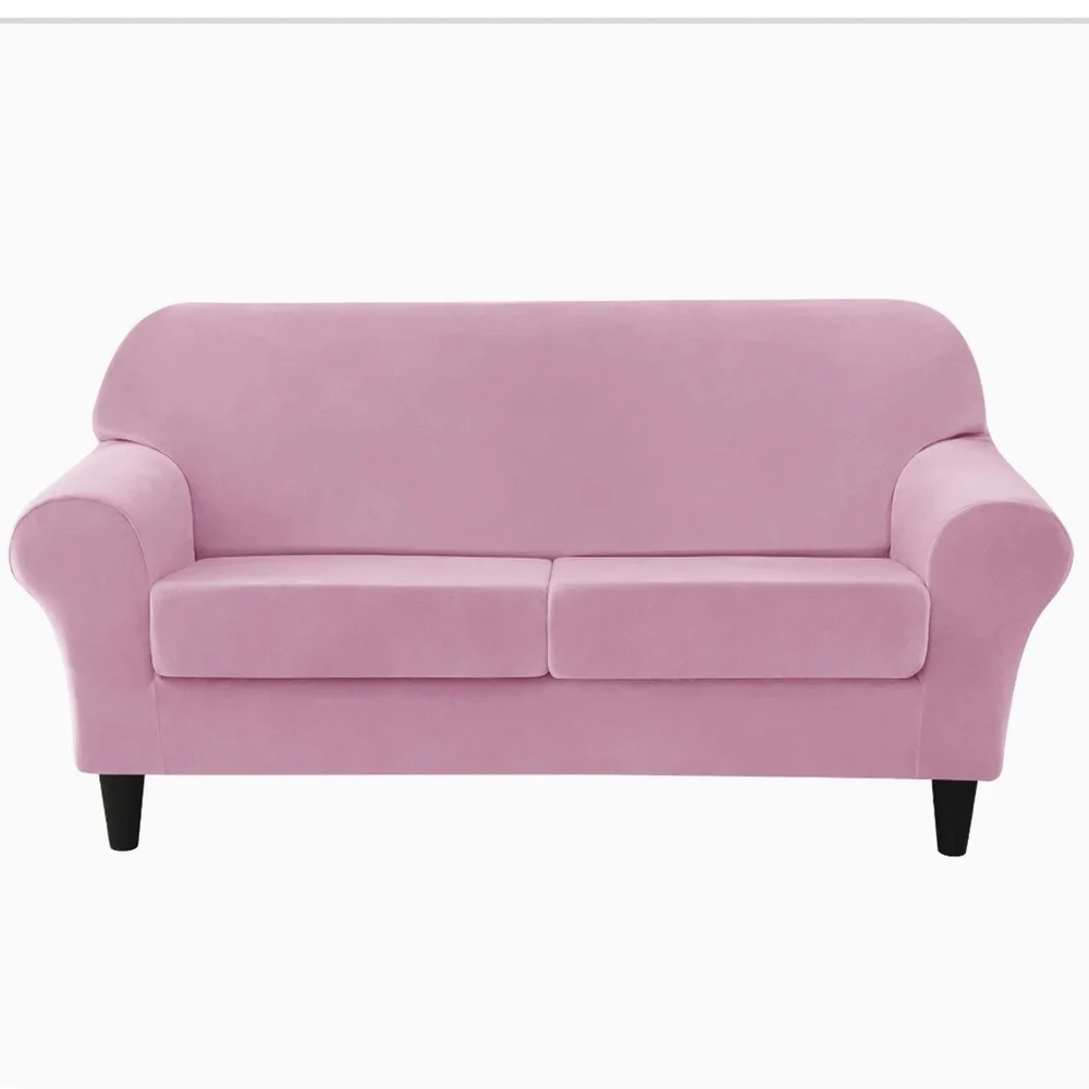 Pink Velvet Sofa Slipcover Straight 2-Cushion Size Medium